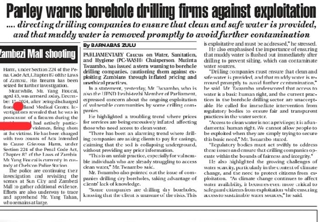 PC-WASH Chairperson news item published in Daily Nation Newspaper dated December 18, 2024
